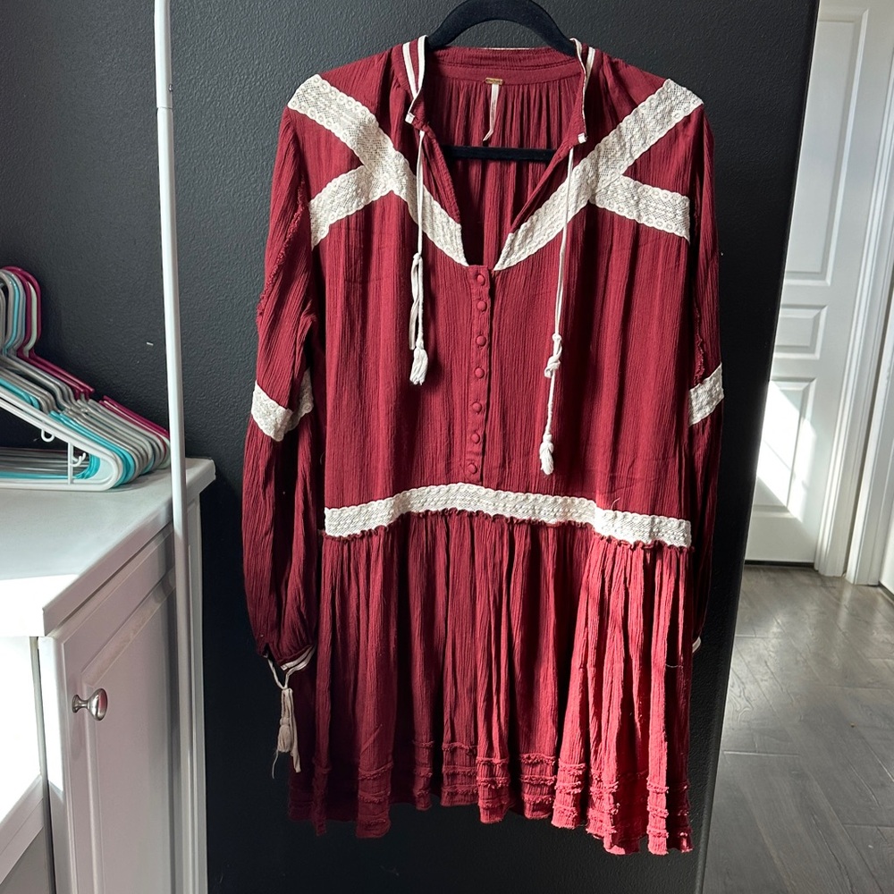 Free People Burgundy and Cream Tunic